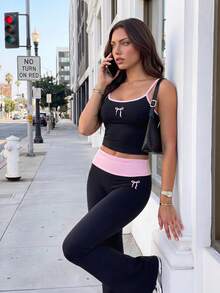 Gameset SHEIN Sport Women's Bow Print Cropped Camisole Tank Top - Black - View 5