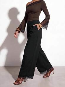 Zivah Women's Solid Color Pocket Pleated Casual Classy Elegant Versatile Wide Leg Pants For Daily Wear Dinner Office Black Autumn - Black - View 7