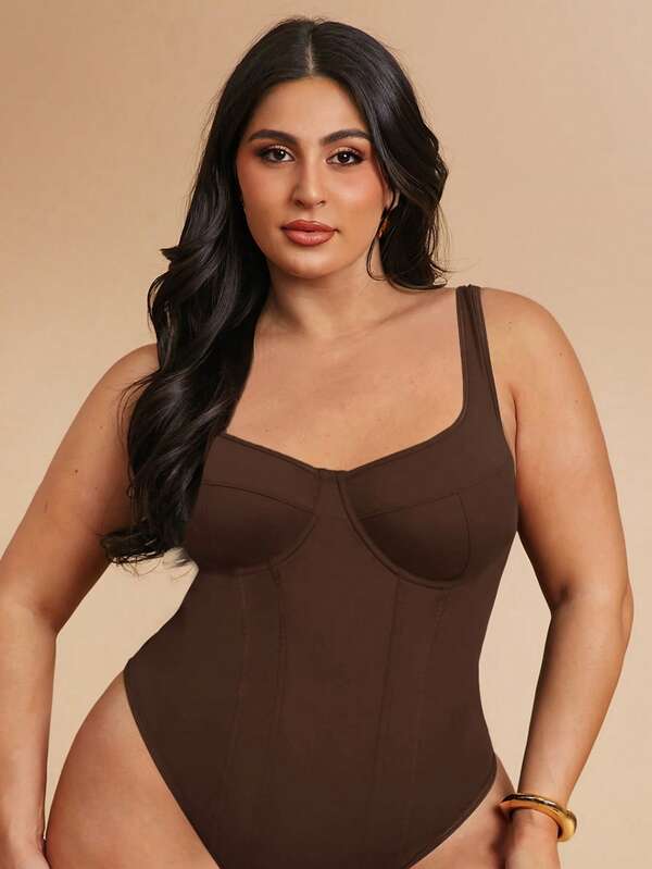 SHEIN BAE Plus Size Women's Solid Color Shaping Sleeveless Bodysuit