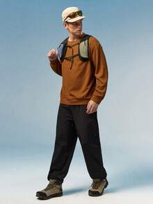 Caldwick Men's Fashionable Casual Loose Pants With Drawstring Waist And Back Pockets, Suitable For Casual Dates, Daily Walks Black Spring Sports - Black - View 2