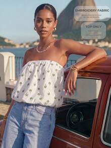 CAJUNI Women's Vacation Palm Tree Pattern Fashion Tube Top - White - View 10
