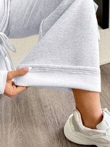 SHEIN Maternity Casual Versatile Adjustable Waistband Cargo Sweatpants With Pockets - Light Grey - View 8