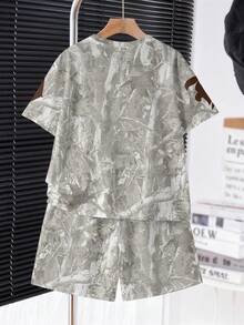 青少年男孩休閒舒適時尚極簡圓領短袖T恤與短褲套裝 - 彩色 - 查看 2