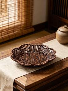 圓形淺盤仿藤編織零食籃，深色編織食物托盤，多用途薯條、堅果、水果與糕點盛裝架，適合廚房餐桌與派對食物擺盤 - 圓形花邊 - 查看 8