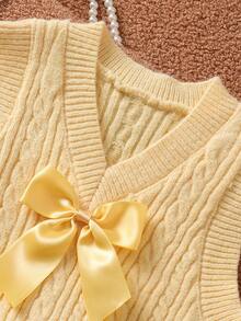 SHEIN Young Girl 3D Bow Decor Twisted Knit Vest - Yellow - View 4