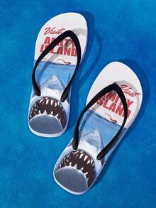 SHEIN JAWS Blue Cartoon Flip-Flops, EVA Lightweight Material, Toe Protection, Breathable And Quick-Drying, Soft And Comfortable, Suitable For Indoor, Shower Or B - Blue - View 2