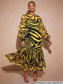 Vixey Tulle Ruffle Hem Sheer Mesh Balloon Sleeve Tunic Top Fall - Yellow - View 1