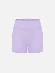 Teen Girls' Purple High-Waist Athletic Shorts, Made From High-Stretch Form-Fitting Fabric With A Sleek And Supportive Design, Perfect For Spring And Summer Activities Including Running, Gym Workouts, And Casual Sporty Wear - Purple - View 5