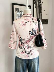 Lalippa Women Outfits,New Chinese-Style Top,Mandarin-Collar Top,Bird-And-Flower Patterns,Trending Now, Fashion Tops - Multicolor - View 2