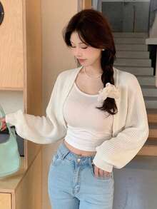 DAZY 女款素色休閒百搭日常長袖外套 秋季 - 白色 - 查看 4