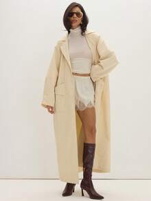 MUSEYN Cream Woven Extreme Oversized Trench Coat Structured Tailored Polished Everyday Office Fall - Apricot - View 5