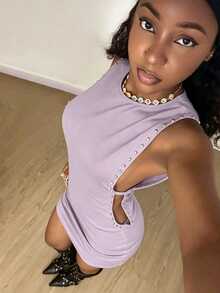 Fiercella Fiercella 女款鉚釘裝飾休閒性感日常夜店派對夏季洋裝 紫色 - 淡紫色 - 查看 6