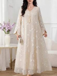 Al Najma Women's Elegant Embroidered Arabian Dress - Apricot - View 3