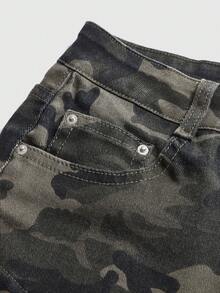 ROMWE Street Life Women's Y2K Vintage Ultra Low Waist Millennium Hot Girl Style Distressed Mini Denim Shorts - Dark Green - View 3