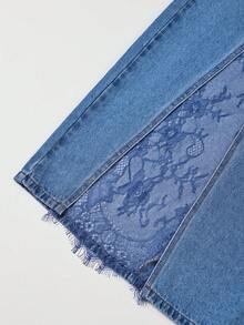 Balvessa Fashionable Commuter Lace Patchwork Denim Skirt - Blue - View 5