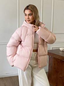 DAZY Women's Winter Casual Versatile Hooded Jacket - Pink - View 6