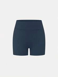 Teen Girls' Dark Blue. High-Waist Athletic Shorts, Made From High-Stretch Form-Fitting Fabric With A Sleek And Supportive Design, Perfect For Spring And Summer Activities Including Running, Gym Workouts, And Casual Sporty Wear - Navy Blue - View 5
