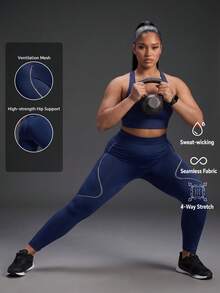 Powerista Women's Plus Size High Waist Seamless Sports Leggings - Navy Blue - View 2