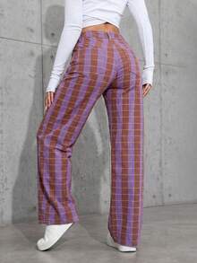 INAWLY Celana Jeans Denim Potongan Lurus dengan Garis-Garis Warna Kontras - MultiWarna - View 2