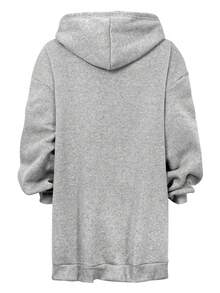 SHEIN Sweatshirt Hoodie Kasual Ukuran Besar dengan Resleting dan Detail Hem, Musim Gugur/Dingin - Light Grey - View 2