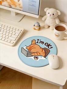 1PC Cute Working Cat Pattern Mouse Pad – Square & Round Desk Mat With Lock Edge, Non-Slip Rubber Base, HD Print, Gaming Office Use, Compatible PC/Laptop/Wireless Mouse - View 6