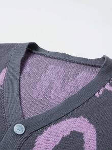 Manfinity CasualKnits 男士字母圖案長袖單排扣針織開襟衫 - 紫羅蘭色 - 查看 4