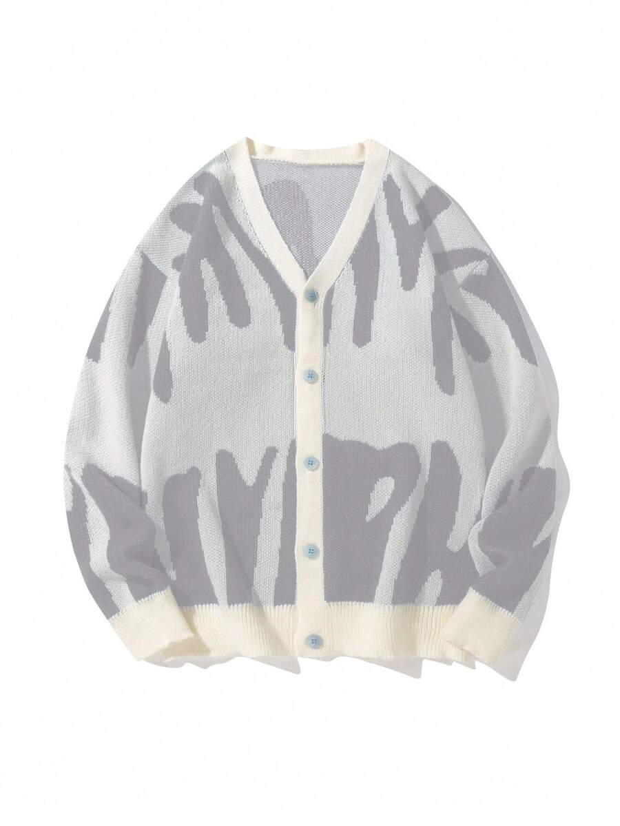 Manfinity Hypemode Men's Colorblock V-Neck Casual Versatile Daily Wear Cardigan - Light Grey - View 1