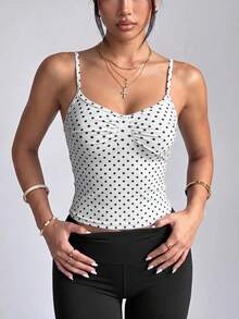 Pariaura Women's Black And White Polka-Dot Print Camisole Top - Multicolor - View 3