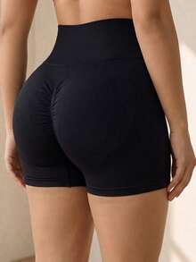 Rhythm Era Plus Size Seamless Solid Color Elastic Sports Shorts - Black - View 1