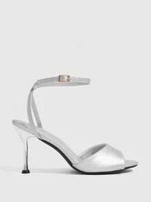 CUCCOO SZL Silver, Open-Toed High-Heeled Sandals, Elegant Royal Sister Style, Fine Heel With Women's Shoes - Silver - View 2