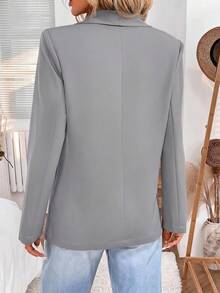 SHEIN LUNE 2024秋冬新款灰綠色女款收腰鈕扣西裝外套，休閒風 - 淺灰色 - 查看 2