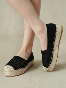 Styleloop Ladies Black Holiday Wind Braided Hemp Rope Platform Shoes Fall Shoes - Black - View 8