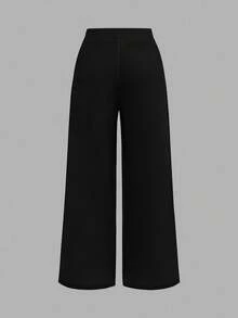 SHEIN 女童寬鬆休閒簡約舒適圓領套頭卡通圖案T恤與長褲套裝 - 黑色 - 查看 7