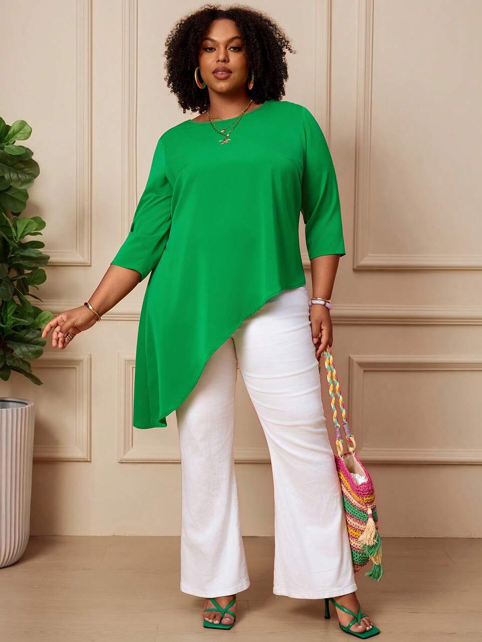 Plus Size Women's Summer/Fall Casual Elegant Commute Vacation Asymmetrical Hem Shirt, Autumn Formal Office Evening Green Blouse Top,Going Out Outfits