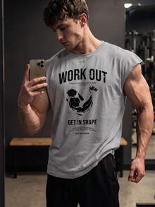 GymBeat Men's Sleeveless Workout Tee,Light Grey Letter Pattern Summer Gym Athleisure Active Sports Tank Top Lightweight Working Out Shirts - Light Grey - View 3