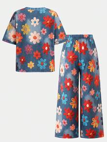 SHEIN 女童夏季親子套裝休閒字母印花兩件套 - 彩色 - 查看 9