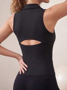 Easithlete Women's Solid Color Casual Daily Sports Polo Shirt - Black - View 2