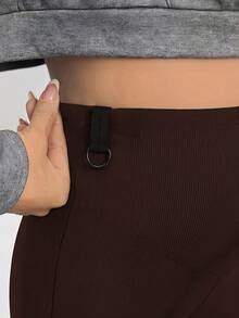 SHEIN Maternity Solid Color Adjustable Waist Casual Versatile Daily Wear Long Pants - Coffee Brown - View 7