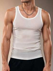 ZURIURI Summer Vacation Casual Men's Sheer Sexy Fitted Tank Top - White - View 2