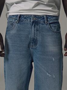 Musero Mid Denim Wash Regular Fit Jeans Silver Hardwear Brown Leather Patch Detail Spring Summer Essentials - Blue - View 5