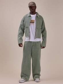Musero Relaxed Fit Wash Denim Jacket Kangaroo Pocket With Exposed Zip Detail Spring Summer Essentials Co Ord Jacket Only - Green - View 2