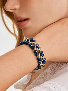 Nocturel 1 buah Gelang Manik Kristal dengan Rantai Aluminium, Gelang Serbaguna Dua Sisi Buatan Tangan Cocok untuk Wanita, Pesta - Biru - View 6