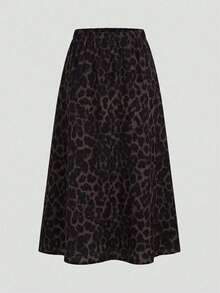 Firerie Plus Size Fashion Commuter Leopard Print Skirt - Coffee Brown - View 2
