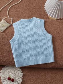 SHEIN Young Girl Bow Decor Knitted Vest - Blue - View 2