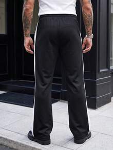 Manfinity CasualCool Men's Colorblock Drawstring Waist Pocket Casual Sweatpants - Black and White - View 2