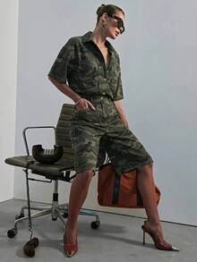 Hauture 女款短袖寬鬆長短牛仔連身褲，現代性感通勤辦公穿搭 - 彩色 - 查看 3