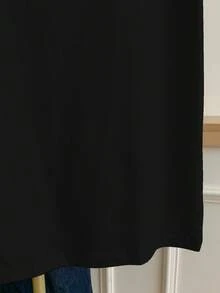 大尺碼女款字母與櫻桃印花休閒日常短袖T恤 - 黑色 - 查看 5