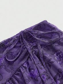 ROMWE Hippie Boho Multi-Layer Ruffle Hem Women's Cashew Print Skirt - Purple - View 3