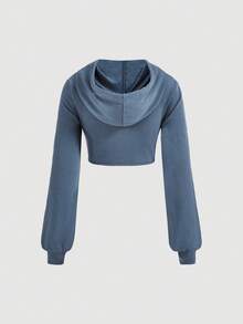 SHEIN MOD Grommet Eyelet Cutout Front High Low Hoodie,Long Sleeve Tops In Fall/Winter - Navy Blue - View 2