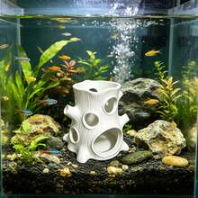 1件裝白色樹樁魚缸躲藏屋，水族造景裝飾魚蝦繁殖躲藏洞穴，創意樹洞設計附多個開口方便進出，為觀賞魚提供安全感並減壓 - A - 查看 5